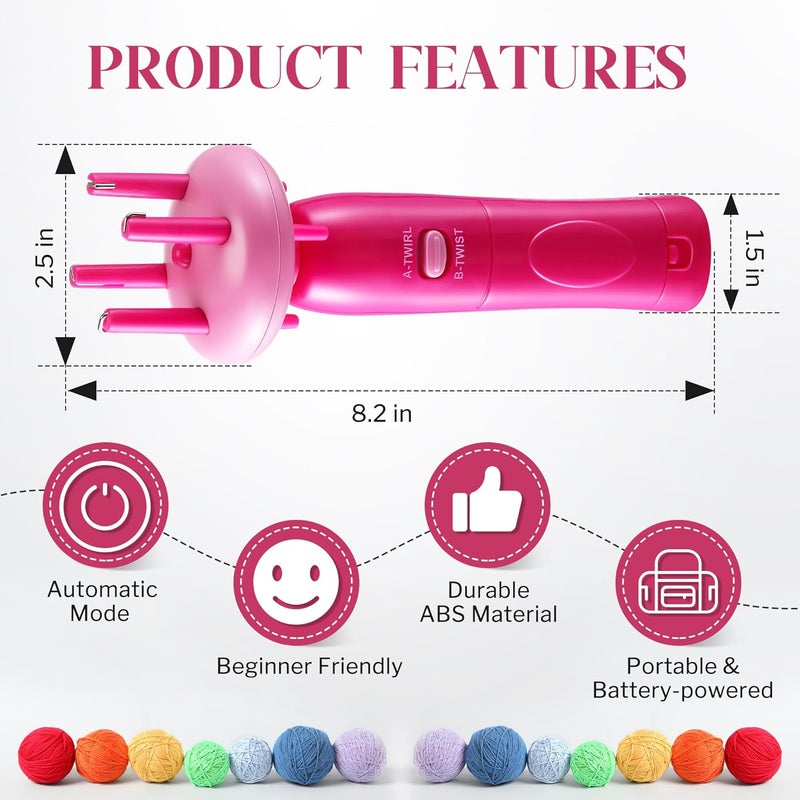 Enhon Cord Maker Portable Fringe Twister, Handheld Cord Maker for Craft Yarn Making Twister for Beginners(Pink) - Image 3